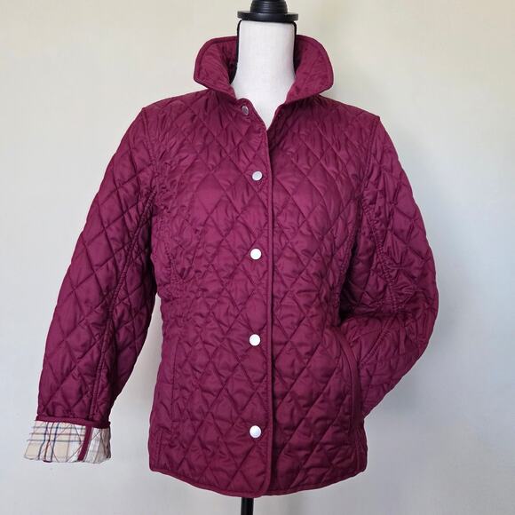 EUC LL Bean Women's M Quilted Lined Long Sleeve Snap Front Jacket Burgundy - Picture 1 of 16